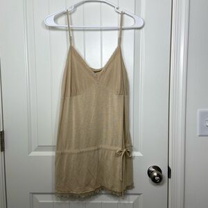 EUC Vintage Stamp 10 women’s tan lace tied waist adjustable strap tank‎ top XL